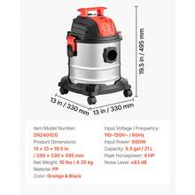Shop Vac, 5.8 Gallon Wet Dry Shop Vacuum, 4 Peak HP With One-Button Self-Cleaning, Dual-Filter, 900W Input Power, 1.25in X 7ft Hose, 9.8ft Cord, Metal Tank For Jobsite, Workshop, Garage, Home - Xem 7