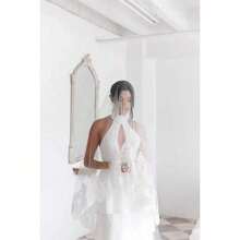 1pc New Luxury Lace Trim White Double-Layer Bridal Veil, Wedding Photography Prop, Church/Outdoor Lawn Photoshoot Headpiece - White - View 5