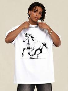 Camiseta de hombre manga corta para pareja diseño de caballo blanco ideal para regalo de cumpleaños para hombres regalo perfecto 100% algodón camiseta masculina de alta calidad estampada transpirable holgada suave y cómoda para uso casual en verano ideal para actividades al aire libre combinación de pareja - Blanco - Ver 5