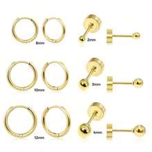 6 pares de juegos de pendientes de acero inoxidable para múltiples perforaciones, pendientes de aro pequeños y ligeros, pendientes de bola plana CZ para cartílago, hélice, lóbulo, accesorios hipoalergénicos para bikini de playa y vacaciones, accesorios para vestidos de novia, joyas versátiles perfectas para usar mientras nadas, te bañas, haces ejercicio, excelentes para regalos de San Valentín, cumpleaños, Día de la Madre y sorpresas de vacaciones. - Multicolor - Ver 15