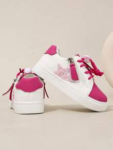 1双儿童休闲运动鞋，春秋新款时尚滑板鞋，女童多功能学步鞋 - 紅色 - 查看 2