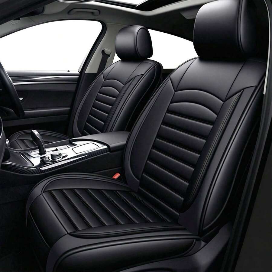 5-Seat Car Seat Covers Full Set Breathable Faux Leather Airbag Compatible Easy To Install Clean Universal Auto Accessories All Season Universal Fit For Sedans, SUVs, And Hatchbacks Auto Parts Interior Decoration - màu đen - Xem 1