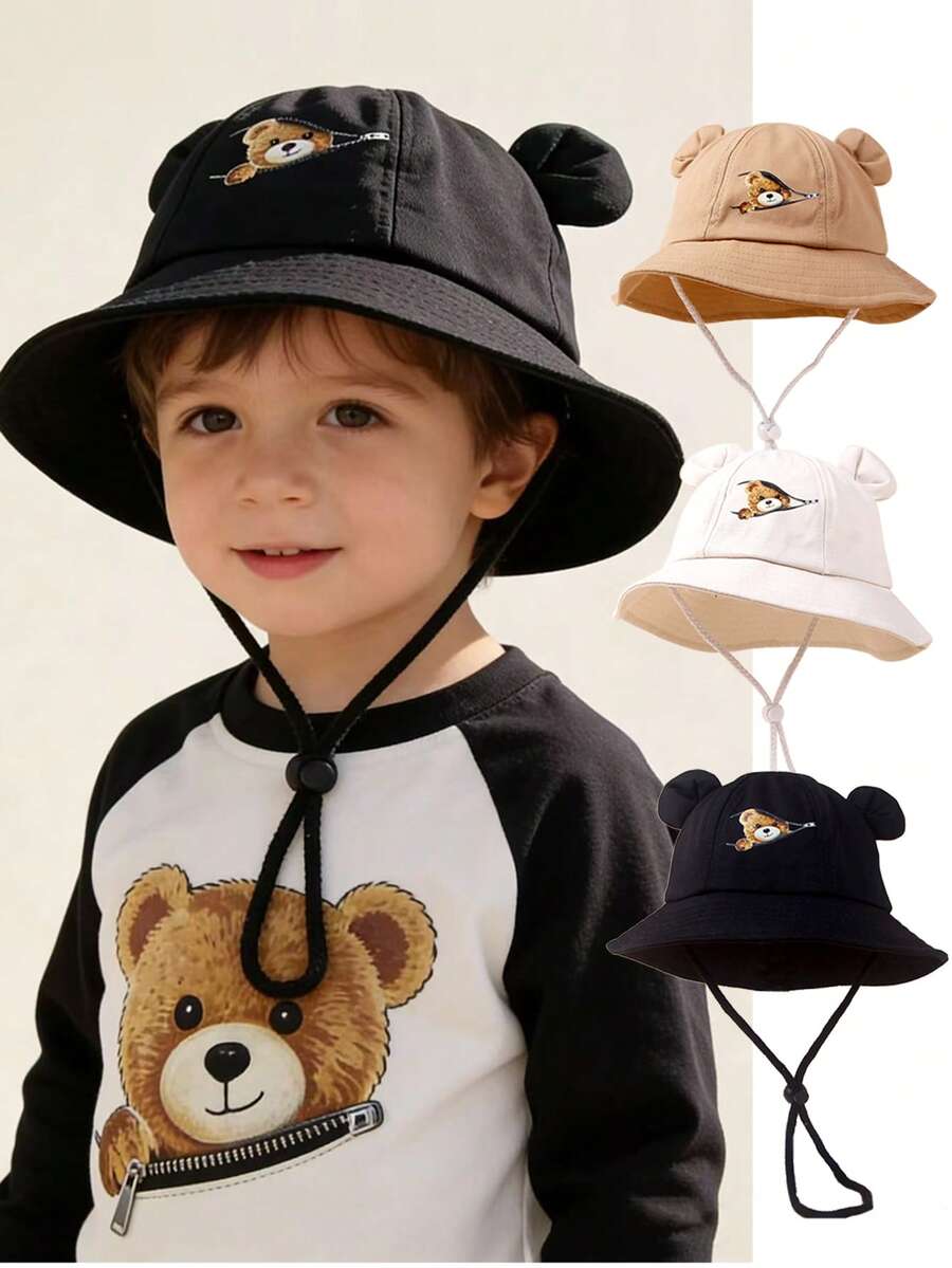 1pc Infant/Toddler/Kids Cartoon Bear Print Sun Hat, Unisex Baby/Children Bucket Hat For Spring/Summer/Autumn - 1PC - View 1