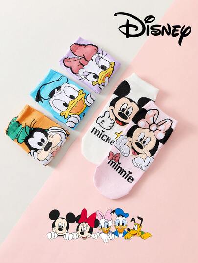  5 Pairs Disney Women's Ankle Socks, Gift, Summer Socks, Cartoon Socks Featuring Mickey Mouse, Minnie Mouse, Donald Duck, Daisy Duck, Comfortable Breathable Fashion Novelty Socks For Women
