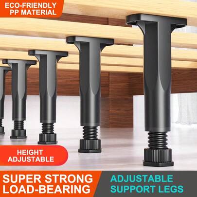 4pcs Adjustable Furniture Leg Supports - Heavy Duty Bed Frame Slat Risers, Sofa And Vanity Stabilizers - Plastic Bed Frame Accessories With Enhanced Grip, Multipurpose Home Improvement Supplies