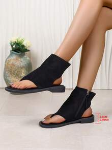 Retro Thong Sandals Women Summer Minimalist High-Top Roman Sandals - Black - View 9