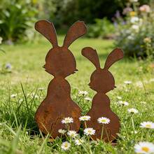 2D Acrylic Rabbit Garden Stakes 2pcs Set - Countryside Style Outdoor Decor, Cute Rabbit Plant Stake, Yard Decoration, Rabbit Garden Ornament, Rabbit Shaped Plant Trellis, Perfect Gift For Easter Gardening Enthusiasts - A - View 2