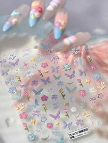 Beautizon Nailartlab 5D Butterfly, Daisy, Star & Moon Embossed Nail Art Stickers, Sweet Floral Garden Nail Decals - Multicolor - View 4