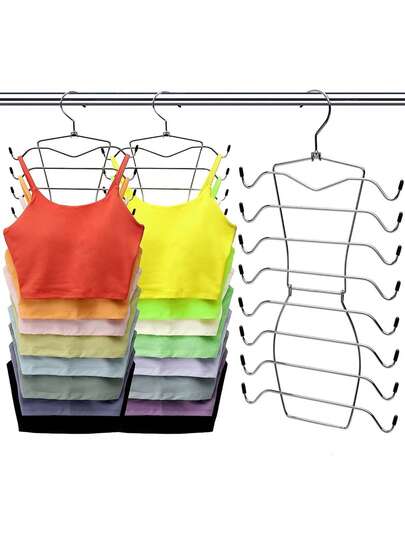 1个多层可折叠金属衣架，用于衣柜收纳，非常适合存放吊带衫和轻薄上衣，节省空间，采用耐用钢结构，纤薄设计，适合春季换季衣柜，方便取用，整齐展示，是家庭更衣室和宿舍衣柜的理想之选，经久耐用，确保在繁忙的家庭、衣柜和小空间中长期使用，防止衣物起皱，整齐展示。