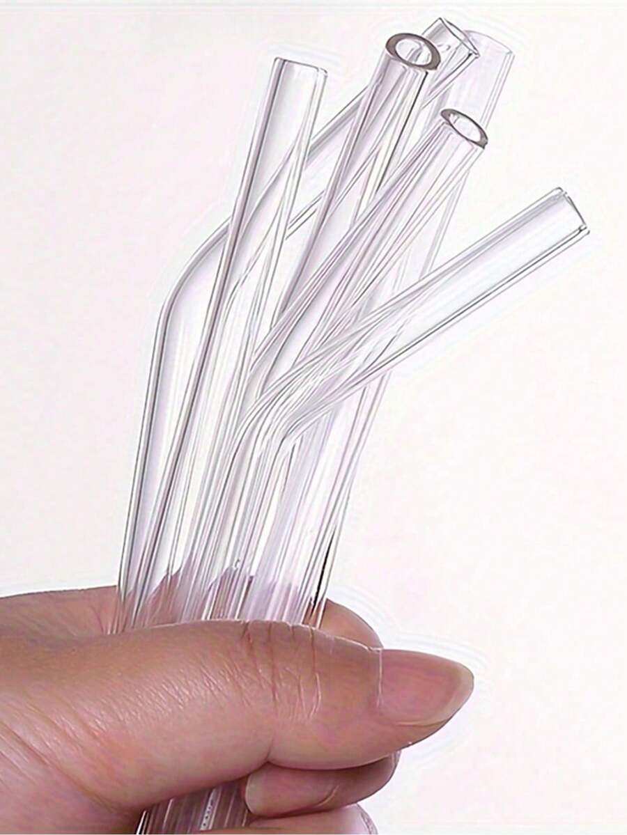 9pcs Glass Straws Set With Cleaning Brush - Reusable Straight & Bent Straws, Suitable For Beverages And Cocktails - Great For Home, Party, Bar, Bubble Tea Shop, Christmas Gift, Back To School