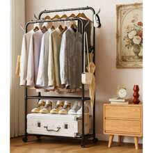 Perchero doble, colgador multiusos resistente con ruedas y ganchos laterales, fácil de montar, apto para uso doméstico, en oficinas y dormitorios. - A - Ver 4