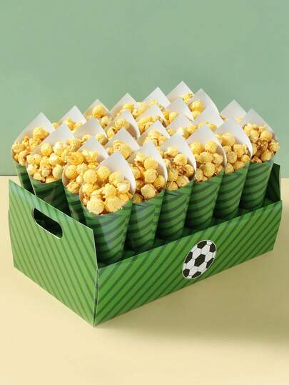 1 Set Soccer Themed Popcorn Boxes, Soccer Party Supplies Popcorn Cones, Soccer Birthday Party Decorations, Sports Party Decor, Family Game Night Items, Home Decor, Tabletop Decor, Disposable Paper Snack Boxes For Soccer Match Day And Birthday Party