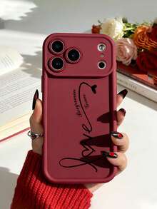 1 pieza Funda protectora de silicona con patrón personalizado de nombre y amor, compatible con Samsung y 17/17Pro/17ProMax/17Air/16/16Pro/16ProMax/16Plus/15/15Plus/15Pro/15ProMax/14/14Plus/14Pro/14ProMax/13/13Pro/13ProMax/12/11, cubierta protectora de alta calidad - Burdeos - Ver 5