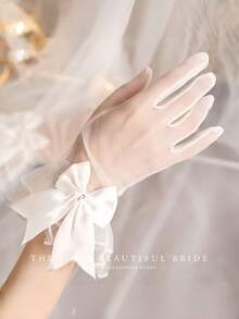 Set de două piese - O coafură de mireasă în stil francez + Două perechi de mănuși de dantelă - Mănuși scurte rafinate tricotate din dantelă pentru fotografii de nuntă. Mănuși foto pentru spectacole de mireasă, coafură foto pentru petrecere de ziua de naștere. - Multicolor - Vizualizare 7