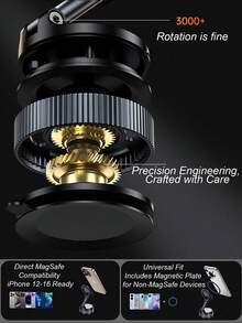 Universal 3-Axis Magnetic Vacuum Phone Mount – 360° Rotating, Strong Magnetic & Vacuum Suction, Foldable Design, Durable Alloy Arm, Space-Saving, Anti-Slip Shockproof, Fits All Smartphones And GPS Devices - G66 Magnetic Holder - View 8