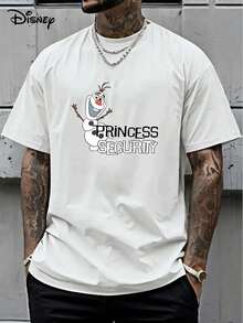 Disney Official Licensed Frozen Olaf Princess Security Since 2025 Print T-Shirt, 220g Casual Short Sleeve Crew Neck Soft Streetwear Top Gift For Men Women Teens - trắng - Xem 3