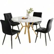 Dining Table & Chair Sets - Black + Golden + MDF+Steel - View 4