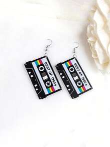 1对创意黑色胶带吊坠耳环，女士个性化银色耳环 - 黑色 - 查看 4