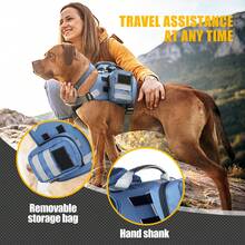 Military Style Dog Harness With Detachable Pouch, Breathable Pet Vest For Walking, Camping, Travel - Blue - View 5