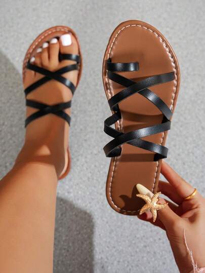 Wide Fit Women's Flat Sandals, Strap Woven Thong Slippers For Daily, Beach, Vacation, Dress Pairing, White Comfortable Lightweight Plus Size Women Shoes, Flip Flops, White Wide Version Sandals, Summer Roman Sandals, Outdoor Flat Sandals, Bohemian Style Suitable For Dresses