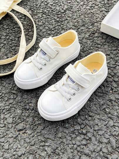 OPOEE White Canvas Shoes, Mid-Top Sneakers, Children's Canvas Shoes, Spring/Autumn Korean Style, Minimalist Boys/Girls Shoes, Fashion Low-Top Lace-Up Athletic Shoes, Classic Low-Top Canvas Shoes, Casual Skateboard Kids Shoes