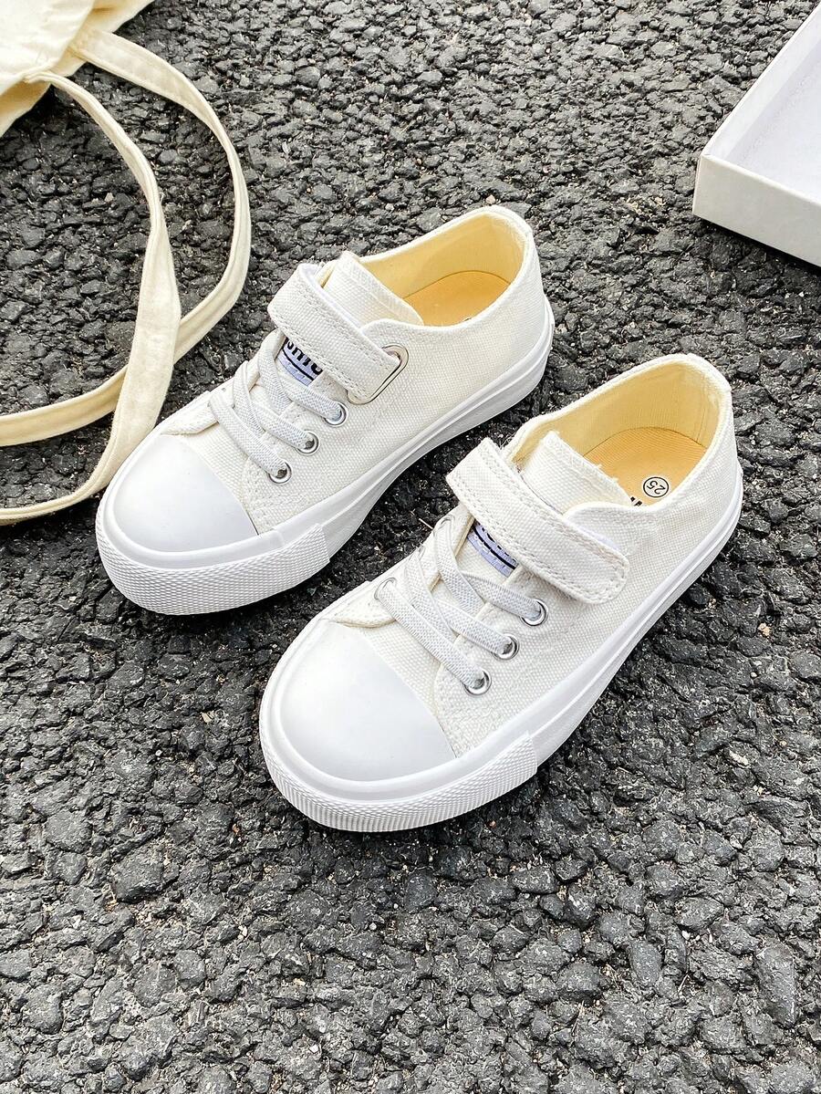 OPOEE White Canvas Shoes, Mid-Top Sneakers, Children's Canvas Shoes, Spring/Autumn Korean Style, Minimalist Boys/Girls Shoes, Fashion Low-Top Lace-Up Athletic Shoes, Classic Low-Top Canvas Shoes, Casual Skateboard Kids Shoes