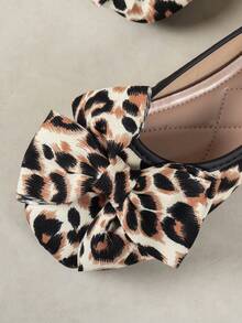 女士豹纹蝴蝶结平底鞋，舒适软底蝴蝶结鞋 - 棕色 - 查看 7