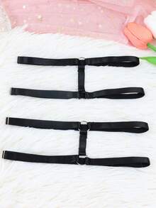 2条装女士黑色弹力大腿吊袜带，可调节双排腿带，时尚朋克风吊袜带 - A - 查看 2