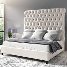 Modern Bedroom Platform Bed, Velvet Upholstered Bed With Tall Headboard - 奶油 - 查看 1