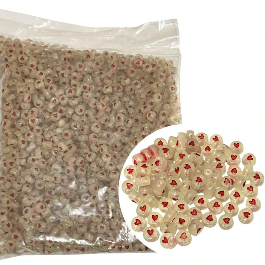 1550 Piezas Separador abecedario acrílico luneta letra para bisutería y manualidades cuencas abalorios - corazón rojo fosfo - Ver 1