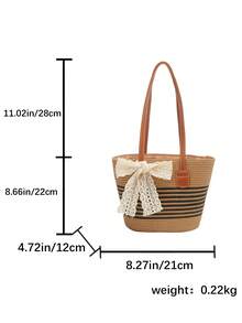 1pc Fashion Straw Woven Tote Bag, Large Capacity Beach Travel Handbag, Commuter Shoulder Bag With Scarf Bow Detail, Suitable For Elegant Ladies Casual, Beach Trip, Daily Matching - Multicolor - View 18