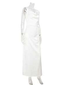 Women's New French Style Sleeveless V-Neck Textured Satin Long Sleeve Slim Fit Dress - 白色 - 查看 6