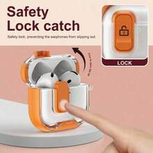 Fashion Business Bracket Compatible With Apple Bluetooth Earphones 4 Active Noise Cancellation Protective Case With Lock Clasp, Pro 3/2 2nd Generation Protective Shell Anti-Open Cover Earphone Case Full Protection Anti-Drop Earphone Cover - Orange - View 2