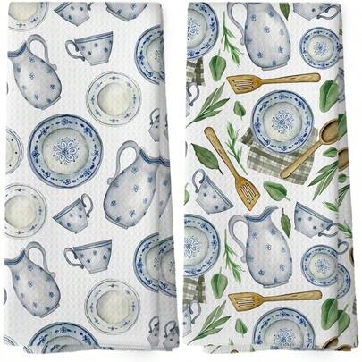 Vintage Teacups Kitchen Dish Towels, Coffee Cups Teapots Kitchen Decor, French Garden Tea Lover Gifts For Women, Tea Time Hand Towels Kitchen Bathroom Tea Towels Decorations, 16x24inch Set Of 2