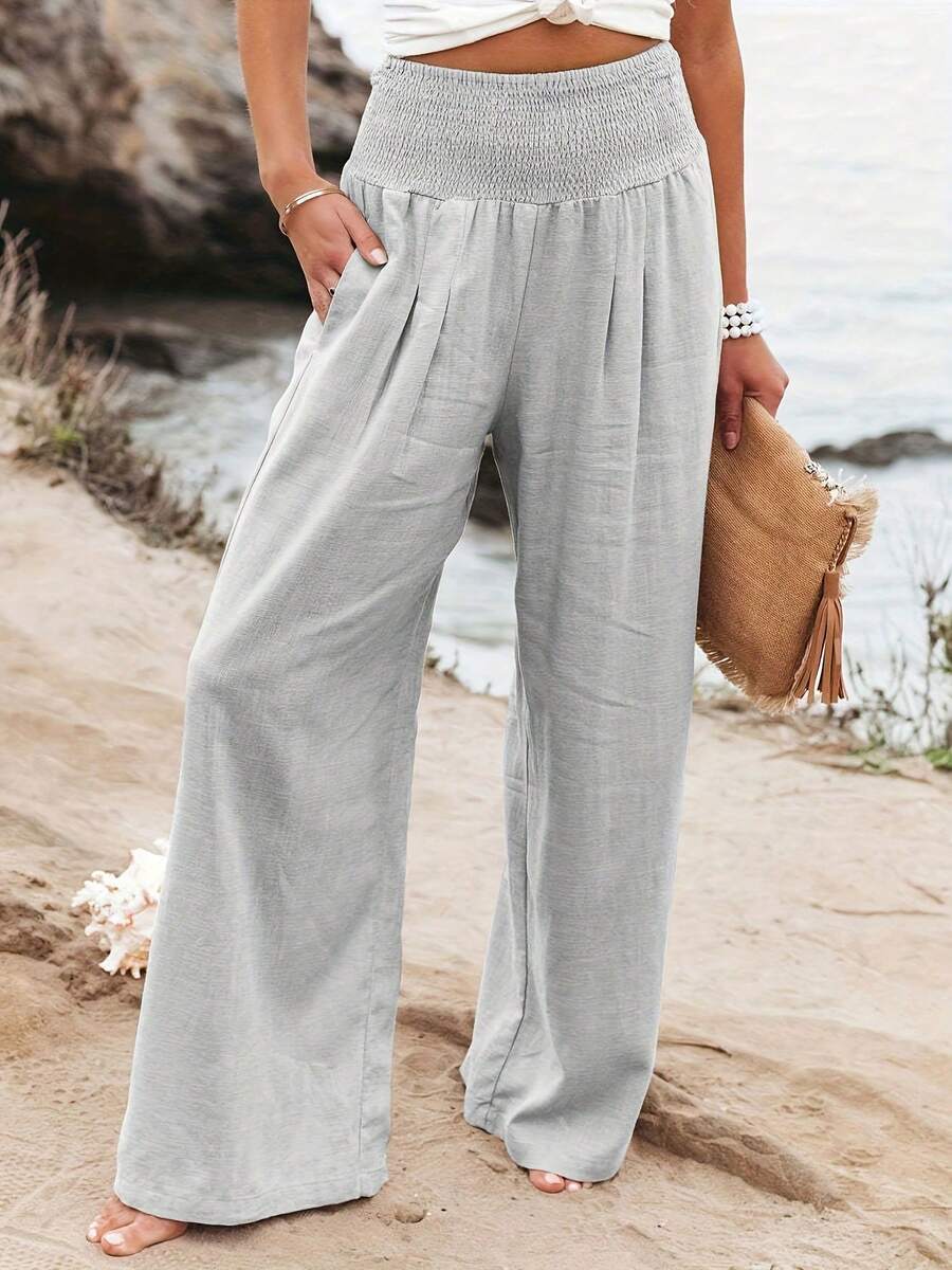 Plus Size Women's Solid Color Summer Vacation Casual Wide Leg Loose Pants Spring - Gray 2 - View 1