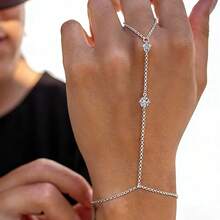 Pulseras de cadena para mano para mujeres, set de pulseras apilables ajustables, pulsera de anillo delicada de cadena para la mano - Amarillo Oro - Ver 8