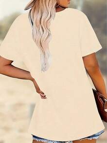 Vintage 'MAMA' Mom T-Shirt- Loose Casual Crew Neck T-Shirt, White Letter Print, Suitable For Fashionable American Moms In All Seasons, Casual Outfit And Maternity Wear(Hand Washable, Essential Item For All Seasons) - 杏色 - 查看 2