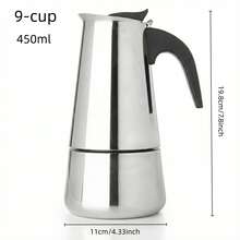 2/4/6/9/12 tazas Cafetera de Espresso de Acero Inoxidable, Cafetera Moka de 100-600ml para el hogar, la cocina, el camping - Plateado - Ver 14