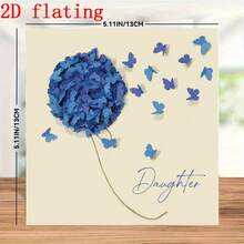Blue Hydrangea & Butterfly Birthday Card (Non-3D), With Envelope, Christmas - Multicolor - View 11