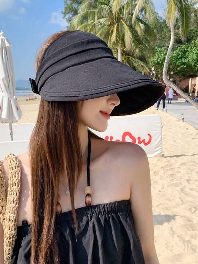 1顶2026新款可折叠半敞口女式遮阳帽，夏季防紫外线宽檐遮阳帽