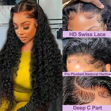 200% 密度 13x6 高清蕾丝 16 英寸杰瑞卷全蕾丝假发，13x4 预拔毛高清透明杰瑞卷蕾丝前假发，混合发质预拔毛深波浪卷混合纤维蕾丝前假发，适合 - 自然色&黑色系 - 查看 4