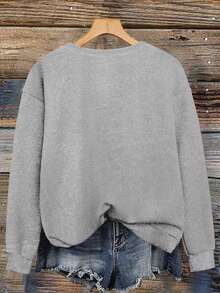 Damen Lässig Warm T-Shirt, Dackel Muster, Herbst/Winter - Hellgrau - Übersicht 2