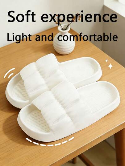 男女通用云朵泡泡拖鞋 - 绗缝加厚枕头拖鞋，柔软EVA鞋垫，防滑厚底，防水，适合室内外居家、沙滩、泳池、健身房 - 2025舒适露趾厚底拖鞋