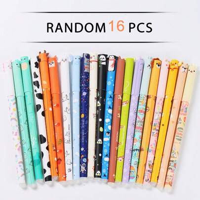 Set da 16 pezzi di penne gel cancellabili a forma di animali casuali, inchiostro multicolore, adatte per scrivere, disegnare, compiti, scarabocchiare, ottimo come ricompensa per studenti e regalo per il ritorno a scuola