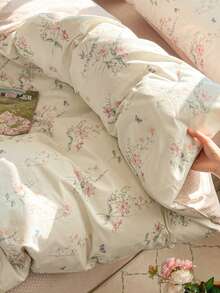 2026新款春季花卉图案优雅舒适卧室床上用品三件套，100%纯棉，含2个枕套和1个被套 - 彩色 - 查看 6