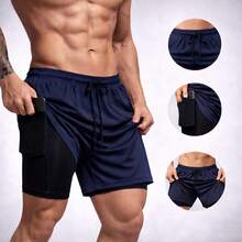 Kit Of 3 Men's Compression Fitness Shorts, Dry Fit, For Gym, Training, Running, CrossFit, Soccer - 3名海軍陸戰隊員 - 查看 2
