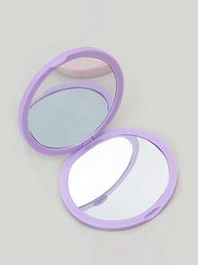 Foldable Double-Sided Compact Mirror, Round Folding Makeup Mirror With Flip Cover, Macaron Color, Gift For Students, Portable Folding Makeup Mirror, Round Dual-Sided Small Mirror For Touch-Ups - Purple - View 5
