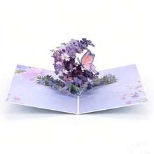 Thiệp chúc mừng gấp 3D với bó hoa tím và bướm, thích hợp cho sinh nhật, ngày lễ, đám cưới, Ngày Valentine, Giáng sinh, Lễ Tạ ơn, kỷ niệm, lễ tốt nghiệp, Eid và các dịp khác. - Mảnh duy nhất - Xem 1