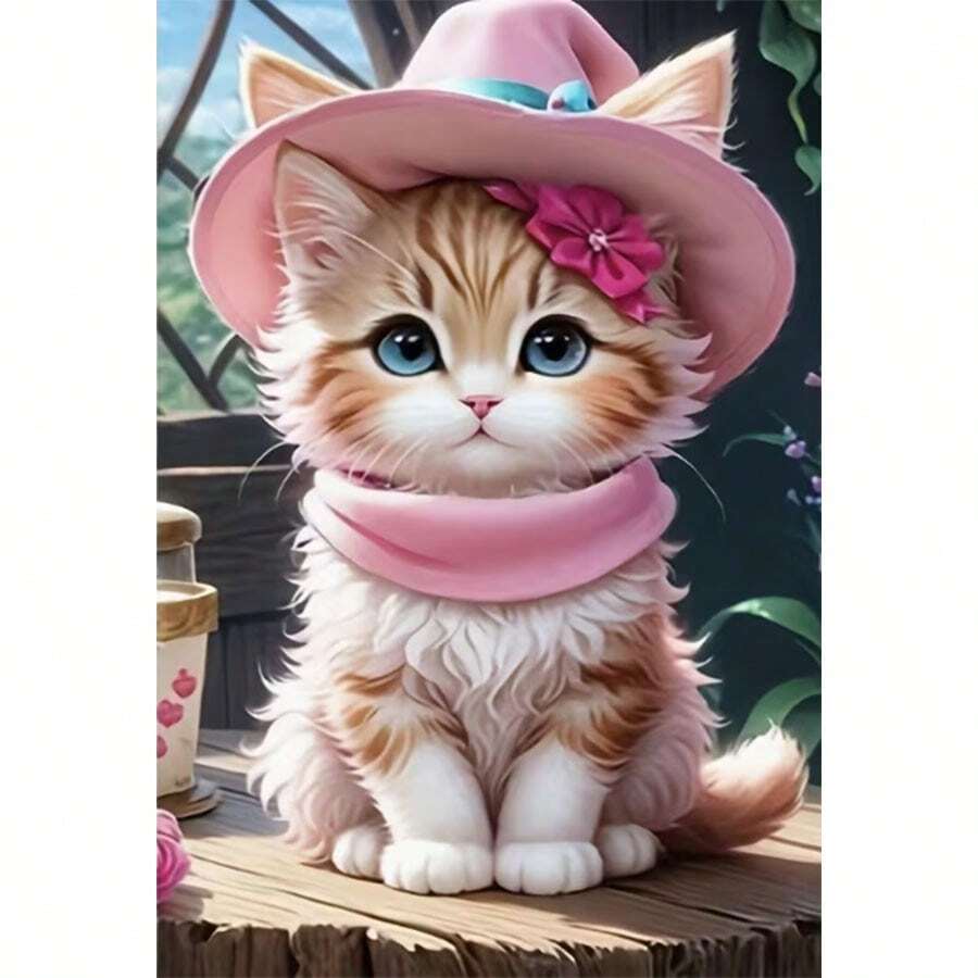 Bộ tranh đính kim cương 5D tự làm hoàn toàn mới - Họa tiết mèo con dễ thương, tranh khảm acrylic không khung đính kim cương tròn, đồ trang trí nhà cửa thủ công, món quà lý tưởng cho các dịp lễ.