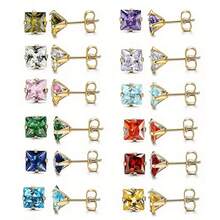 1 Pair Minimalist Stainless Steel Square Colorful Synthetic Zirconia Stud Earrings, Suitable For Women's Daily Matching, Gatherings, Parties, Festivals, Jewelry Gifts - Golden Blue Zirconium - View 1